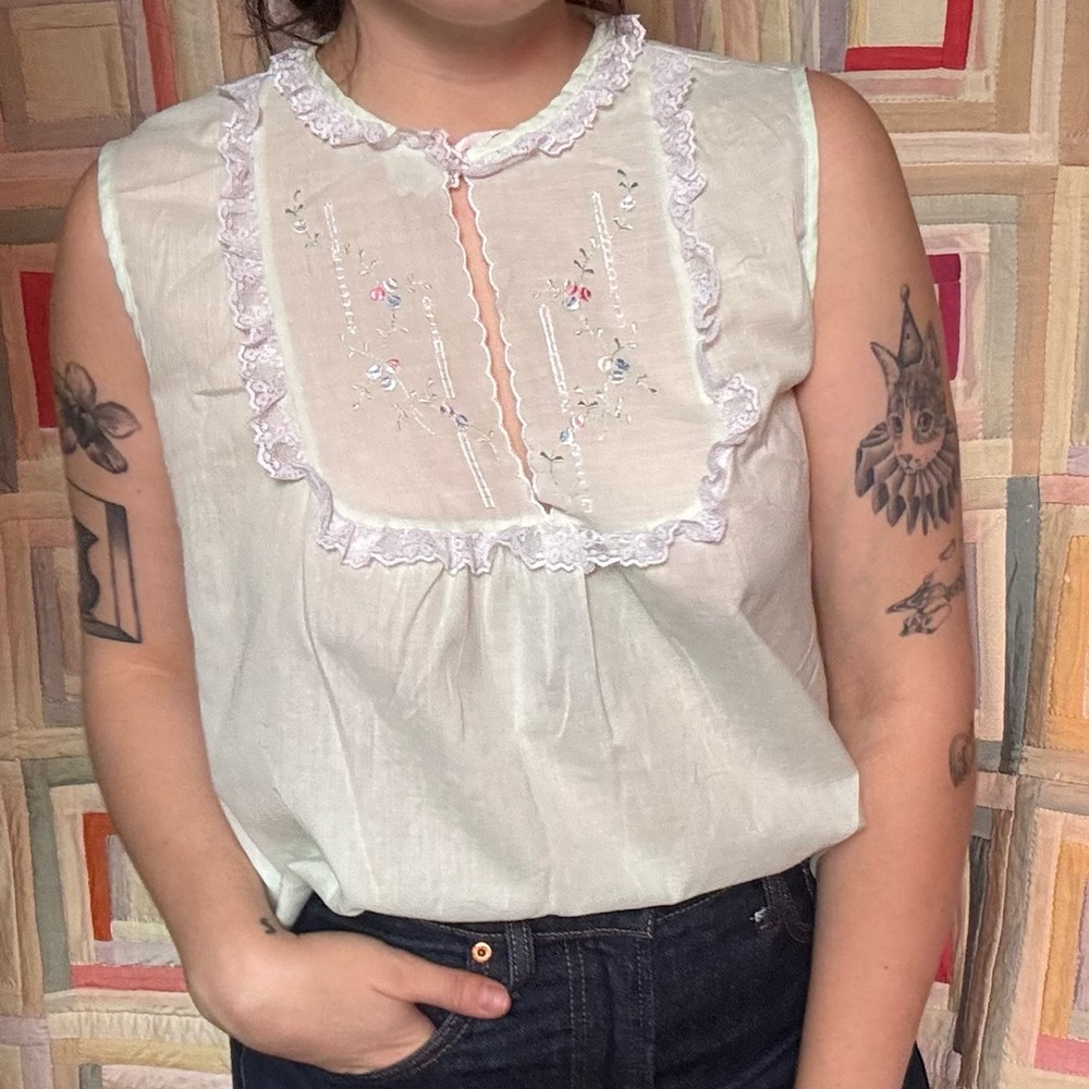 Vintage Light green Embroidered Blouse